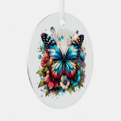 Ornement En Métal Papillon bleu et fleurs Noël personnalisé (Avant droite)