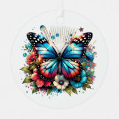 Ornement En Métal Papillon bleu et fleurs Noël personnalisé (Recto)