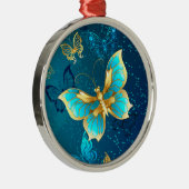 Ornement En Métal Papillons d'or sur un Arrière - plan bleu (Droite)