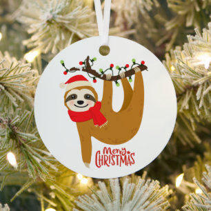 Ornement En Métal Paresseux de Noël chapeau de Père Noël branche d'a