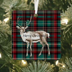 Ornement En Métal Pays Red Green Plaid Christmas Deer