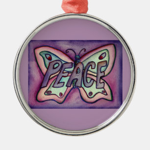 Ornement En Métal Peace Butterfly Word Gift Holiday Ornament