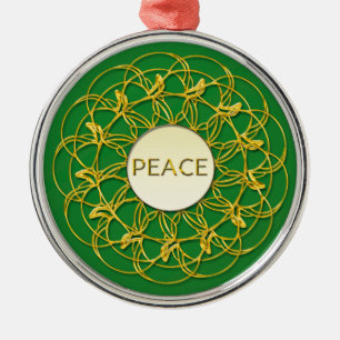 Ornement En Métal PEACE Écrit en dentelle Géométrique Design Or