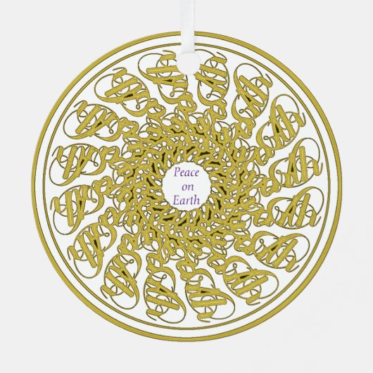 Ornement En Métal Peace on Earth Texte en or Art graphique Mandala (Verso)