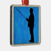 Ornement En Métal Pêche d'homme avec l'arrière - plan bleu abstrait (Droite)