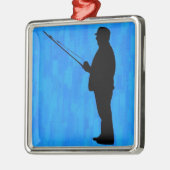 Ornement En Métal Pêche d'homme avec l'arrière - plan bleu abstrait (Gauche)