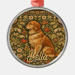 Ornement En Métal Peinture bohème élégante vintage de Golden Retriev