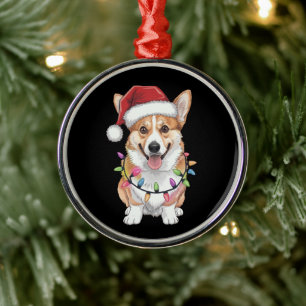 Ornement En Métal Pembroke Welsh Corgi Père Noël Lumières de l'arbre