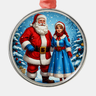 Ornement En Métal Père Noël et la Fée des Neiges