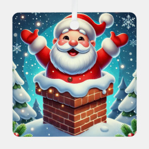Ornement En Métal Père Noël festif sortant de la cheminée