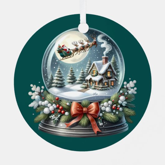 Ornement En Métal Père Noël Sleigh Ride in Snow Globe Wonderland (Verso)