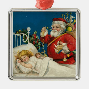 Ornement En Métal Père Noël vintage rend visite à un enfant de