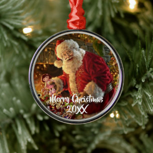 Ornement En Métal Père Noël vintage sous l'or allume la cheminée