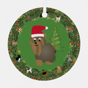 Ornement En Métal Père Noël Yorkshire Terrier