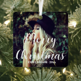 Ornement En Métal Personalized Photo Typography Merry Christmas 