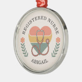 Ornement En Métal Personalized Registered Nurse Retro Heart (Gauche)