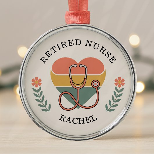 Ornement En Métal Personalized Retired Nurse Retro Heart