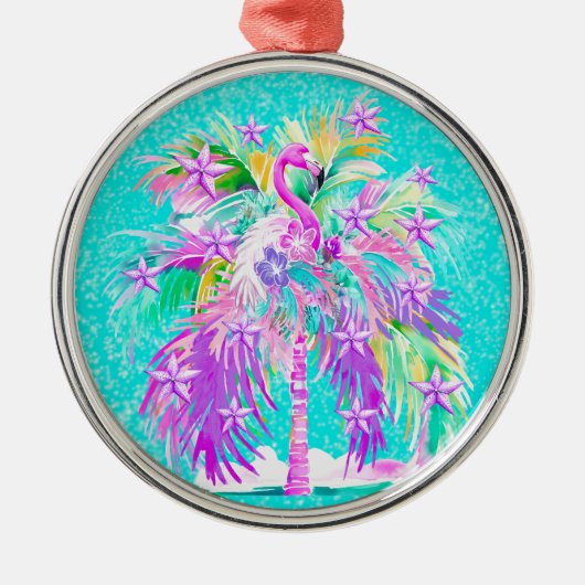 Ornement En Métal Personalized Tropical Palm Tree Flamngo Christmas (Devant)