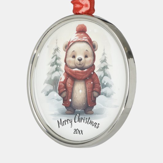 Ornement En Métal Personnalisé Dat Mignonne Ours d'hiver Noël animal (Gauche)