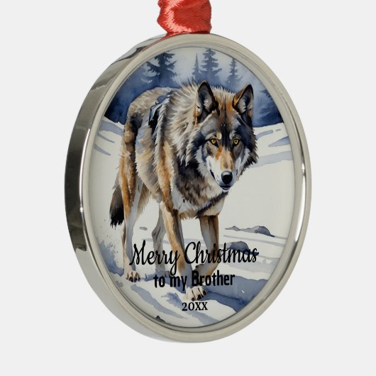 Ornement En Métal Personnalisé Dat Noël Loup Animal Frère (Droite)