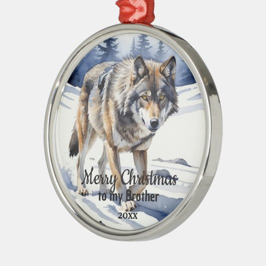 Ornement En Métal Personnalisé Dat Noël Loup Animal Frère (Gauche)