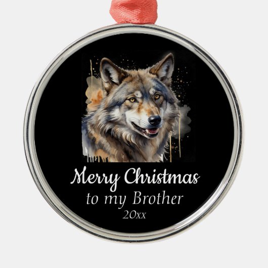 Ornement En Métal Personnalisé Dat Noël Loup Animal Frère (Devant)