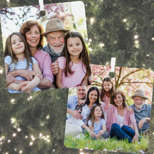 Ornement En Métal Personnalisé Double face Famille Deux photos Noël