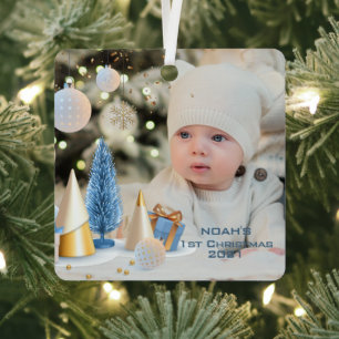 Ornement En Métal Personnaliser Nom et photo Premier Noël du bébé 5