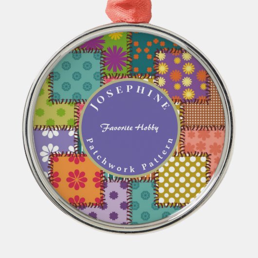 Ornement En Métal Personnaliser Patchwork Motif Fleurs Polka Dot (Devant)