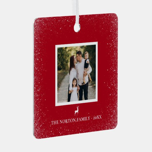 Ornement En Métal Petit renne Snowflakes simple photo RED (Avant droite)