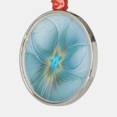 Ornement En Métal Petite Beauté Moderne Bleu Or Fractal Art Flower (Gauche)