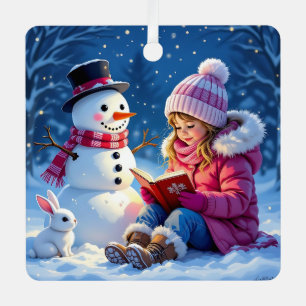 Ornement En Métal Petite fille et bonhomme de neige Noël personnalis