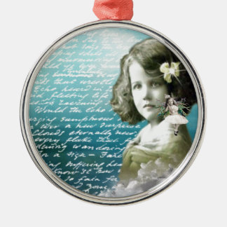 Ornement En Métal Petite fille vintage avec l'ange gardien