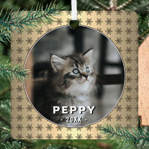Ornement En Métal Photo de chat élégant Flocons d'or Noël