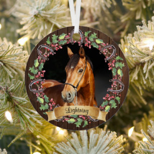 Ornement En Métal Photo de cheval personnalisé Noël rustique