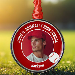 Ornement En Métal Photo de joueur de baseball au lycée rouge pour No
