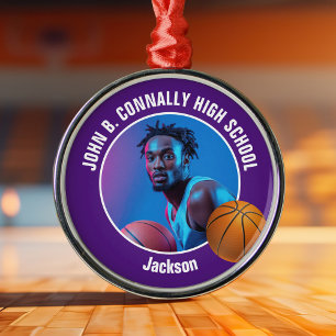 Ornement En Métal Photo de joueur de basket-ball violet pour Noël