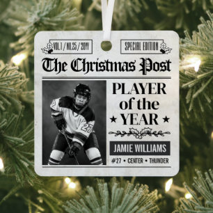 Ornement En Métal Photo de journal de Noël de hockey personnalisé