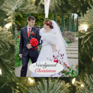 Ornement En Métal Photo de mariage de Noël des jeunes mariés