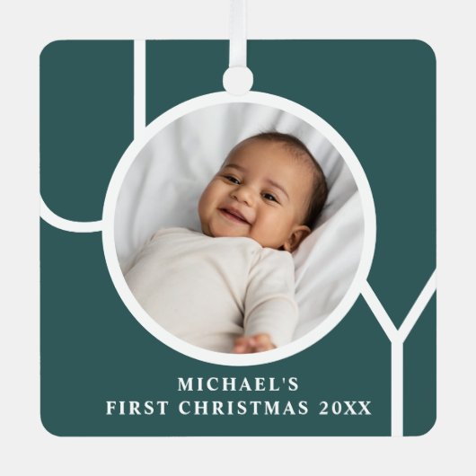 Ornement En Métal Photo de Noël personnalisée pour bébé Vert (Recto)