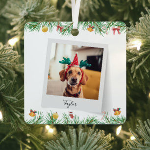 Ornement En Métal Photo de vacances de Noël de chien de compagnie de