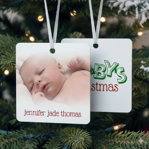 Ornement En Métal Photo du bébé joyeux premier arbre de Noël