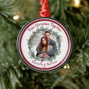 Ornement En Métal Photo du premier couple de Noël