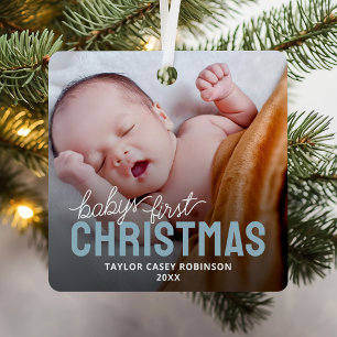 Ornement En Métal Photo du premier Noël de bébé