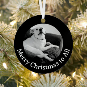 Ornement En Métal Photo en noir et blanc de chien parlant Noël