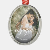 Ornement En Métal Photo First Christmas engagé Élégant script blanc (Gauche)