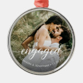 Ornement En Métal Photo First Christmas engagé Élégant script blanc (Devant)