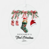 Ornement En Métal Photo on back 1st Christmas Baby (Recto)