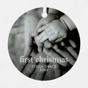 Ornement En Métal Photo personnalisé de Noël pour bébé élégant et mo