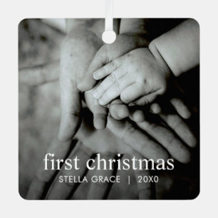 Ornement En Métal Photo personnalisé de Noël pour bébé élégant et mo
